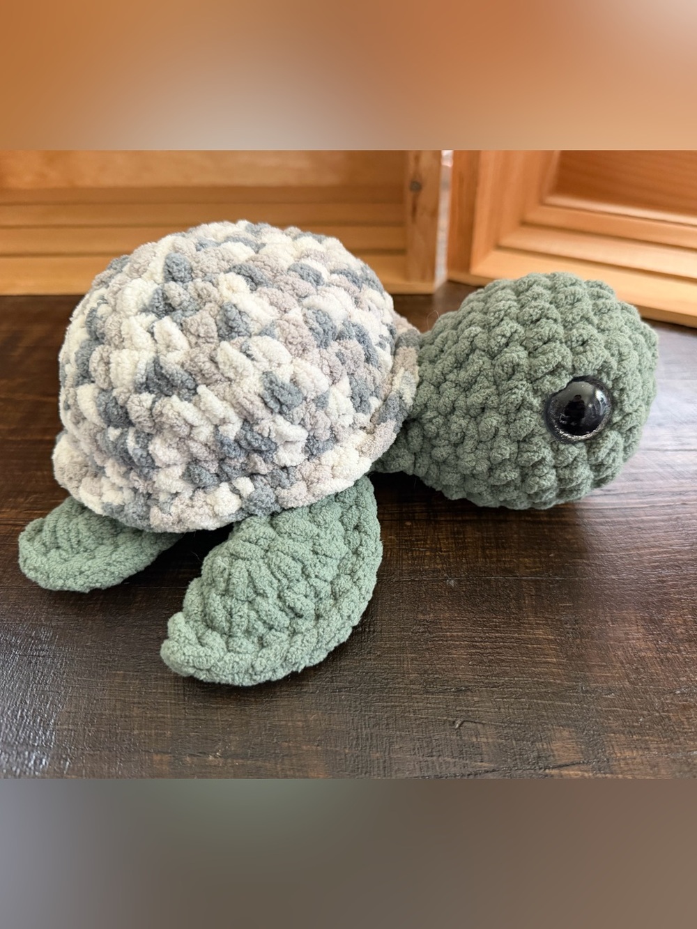 Plush Crochet Sea Turtle: Grey/Sage Style 2